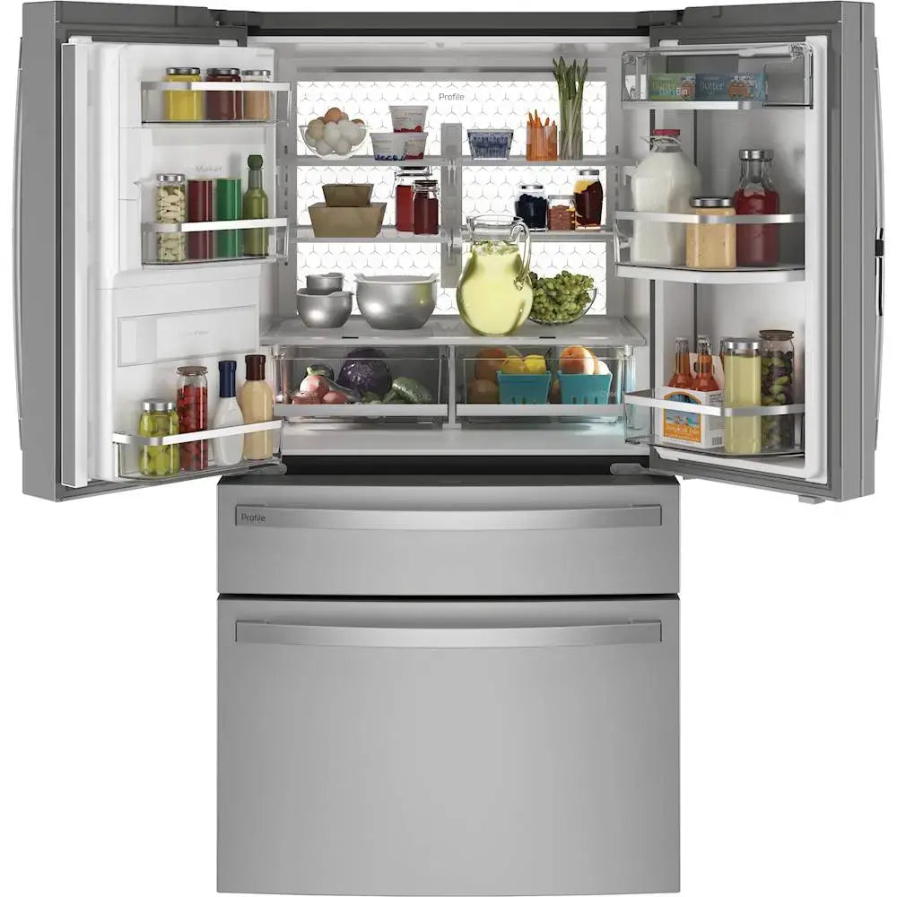 GE Profile - 27.9 Cu. Ft. 4-Door French Door Smart Refrigerator with Hands-Free AutoFill - Stainless Steel
