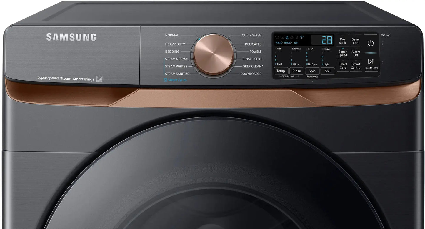Samsung - 5.0 Cu. Ft. High-Efficiency Stackable Smart Front Load Washer with Steam and Super Speed Wash - Brushed Black