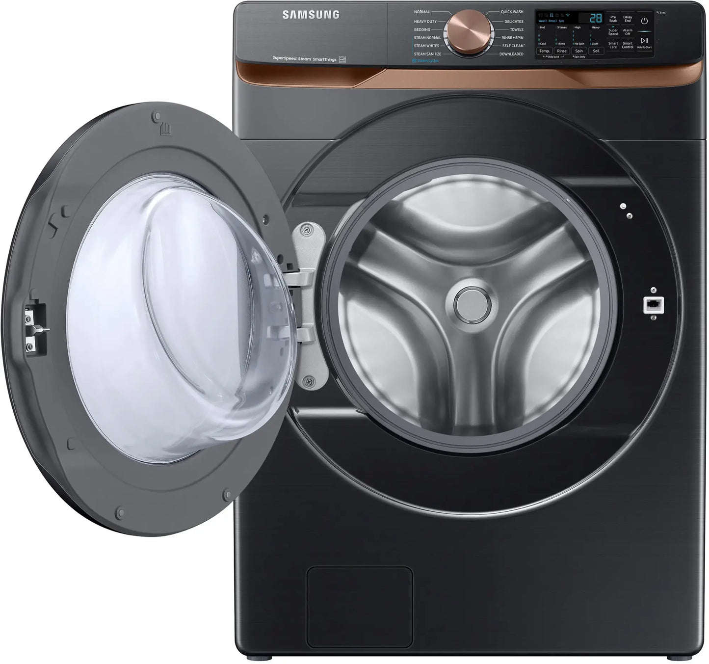 Samsung - 5.0 Cu. Ft. High-Efficiency Stackable Smart Front Load Washer with Steam and Super Speed Wash - Brushed Black