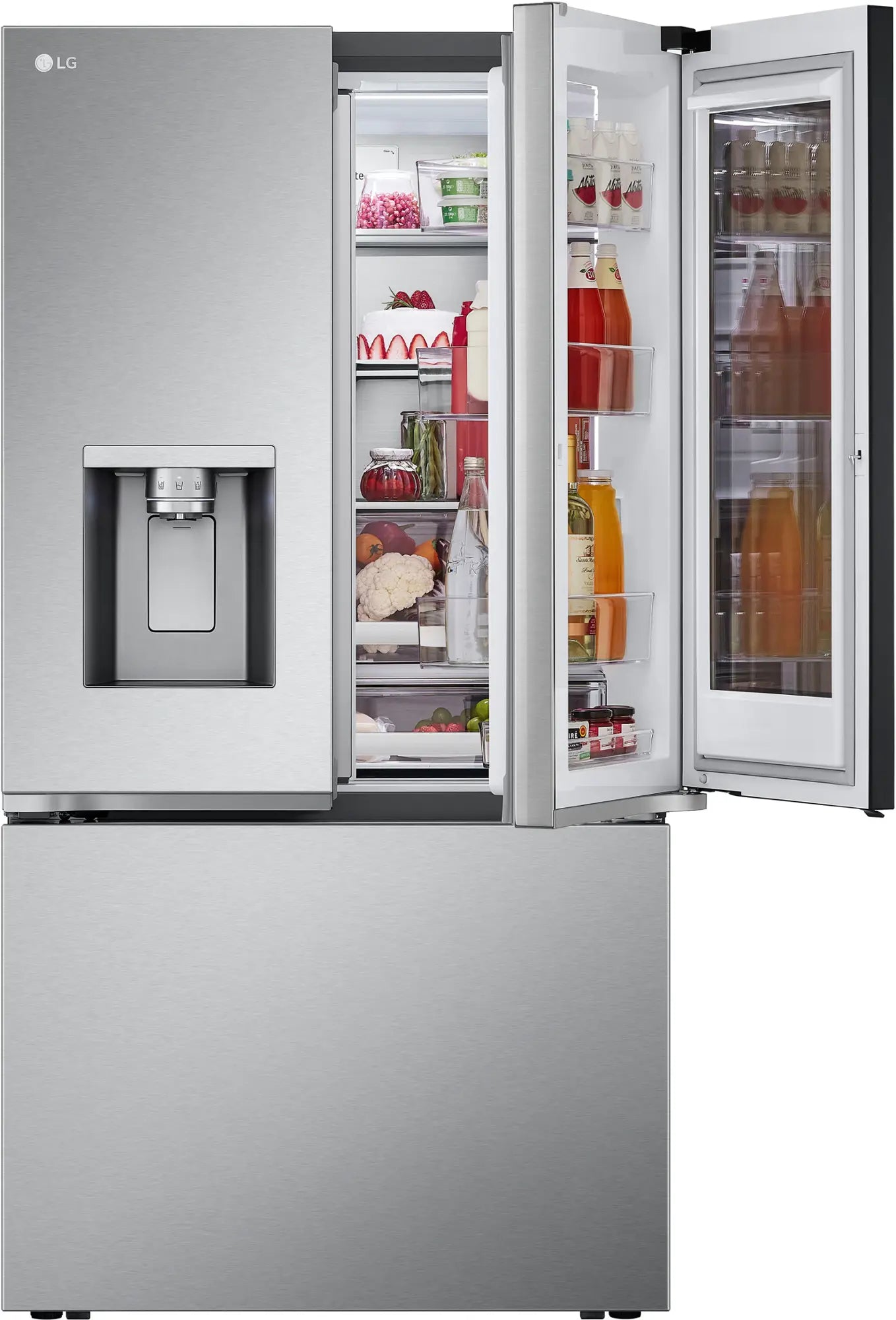 LG - Counter-Depth MAX 25.5 Cu. Ft. French Door Smart Refrigerator with Mirror InstaView - Stainless Steel
