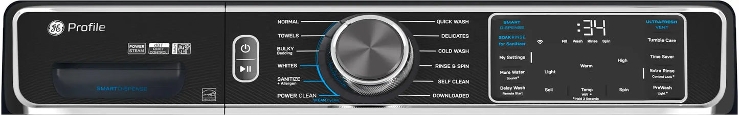 GE Profile - 5.3 Cu. Ft. High-Efficiency Stackable Smart Front Load Washer with Steam and UltraFresh Vent System+ With OdorBlock - Sapphire Blue