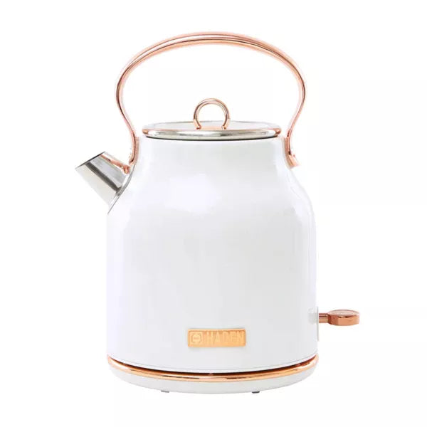 Haden Coffee Machine, 12 Cup Drip Coffee Maker Bundled with Heritage 1.7 Liter Stainless Steel Electric Kettle, Ivory & Copper