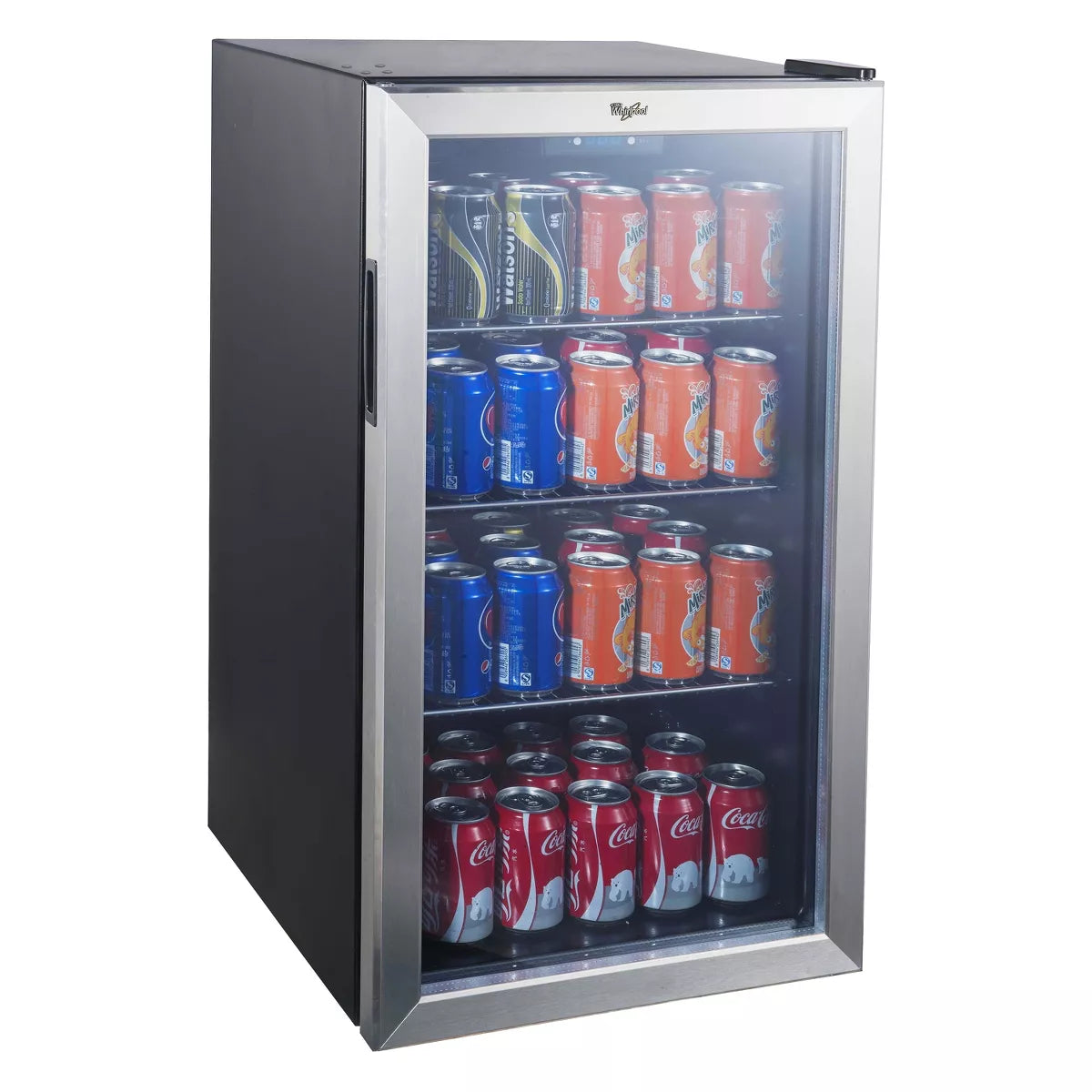 Whirlpool 3.6 cu ft Mini Refrigerator Beverage Center - Stainless Steel WHB36S: Freestanding Drink Fridge, 109 Cans